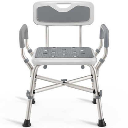 Shower Chair (450lb) with Padded Armrests and Back, Showers Chair for Elderly and Disabled, Adjustable Height Shower Seat, Heavy Duty Shower Chairs for Inside Shower, Handicap - Grey - color: Grey