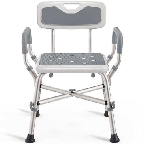 Shower Chair (450lb) with Padded Armrests and Back, Showers Chair for Elderly and Disabled, Adjustable Height Shower Seat, Heavy Duty Shower Chairs for Inside Shower, Handicap - Grey - color: Grey