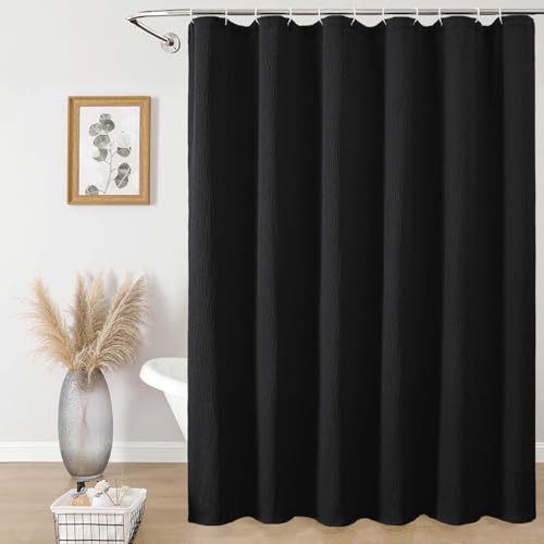 Aiyufeng Fabric Black Long Shower Curtain for Bathroom, 3D Textured Pattern Shower Curtain Hotel Spa Quality, Boho Bathroom Curtain Modern Style Soft Cloth Luxury, Machine Washable,72x84 Inches - color: Black, size: 72"W x 84"L (Pack of 1)