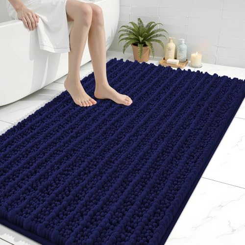 Arotive Bathroom Rugs Mat 44x32, Soft Absorbent Chenille Shaggy Bath Mat | Navy, Machine Wash Dry, Bath Rugs for Bathroom Floor, Tub and Shower, Home Decor Accessories - color: Navy, size: 44" X 32"