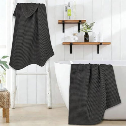 Jacquotha Waffle Bath Towels 2-Piece (Dark Grey) - Cotton, Soft, Quick Dry | 31” x 62” Large Bath Towel for Bathroom, Shower, Spa - color: Dark Grey