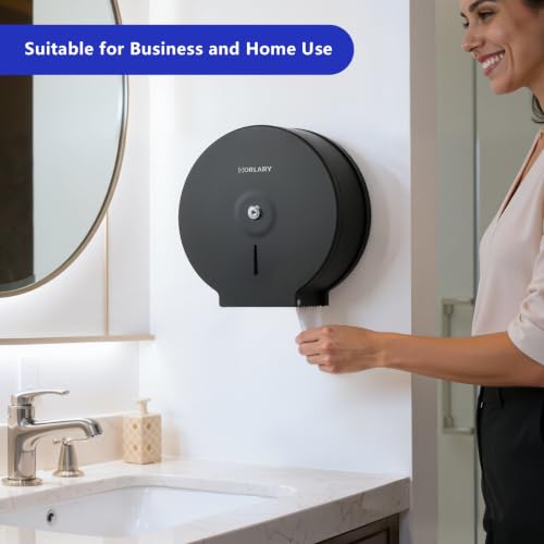 Gorlary Commercial Jumbo Toilet Paper Dispenser with Lock, Matte Black | Wall Mount Stainless Steel Roll Holder, 9 inch Commercial Toilet Paper Roll Holder for Bathroom Office Restaurant - color: Black-without Shelf