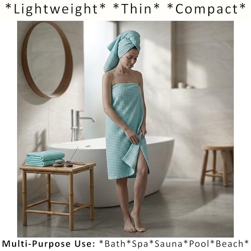 PÜSKÜL 2-Piece Natural 100% Turkish Cotton Waffle Bath Towels Extra-Large | Turquoise, 32x63" Bath Sheet Towel, Light Soft Absorbent Quick-Dry Lint-Free Premium Honeycomb Weave Oeko-Tex Made in Turkiye - color: Turquoise, size: Bath Towels - Pack of 2