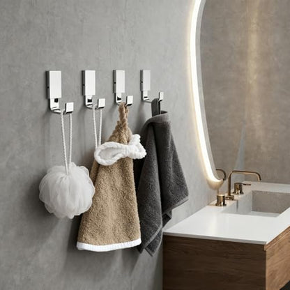 Brass Towel Hook, Bath Robe Coat Clothes Hook, Polished Chrome 4 Pack | Wall Mounted with Screws for Bathroom, Kitchen, Hotel, Garage, Laundry, Square Coat and Hat Hooks, Rustproof & High Quality - color: Polished Chrome, size: 4 Pack