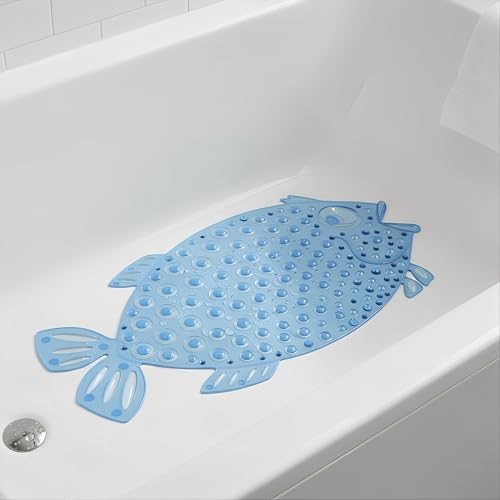 Bath Mat for Tub Non Slip – PVC Cute Bubble Fish Anti-Slip Safety ShowerTub, Massage Pad with Drain Holes Strong Suction Cups, Machine Washable, BPA-Free Bathroom Essentials