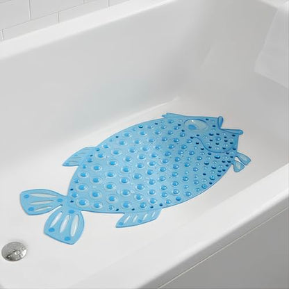 Bath Mat for Tub Non Slip – PVC Cute Bubble Fish Anti-Slip Safety ShowerTub, Massage Pad with Drain Holes Strong Suction Cups, Machine Washable, BPA-Free Bathroom Essentials