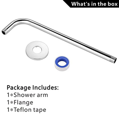 Voolan Shower Arm with Flange and Teflon Tape, Extension Shower Head Arm for Bathroom Fixed Shower Head, Solid Stainless Steel, Wall Mounted (15 Inch, Chrome) - color: Chrome, style: 15 Inch