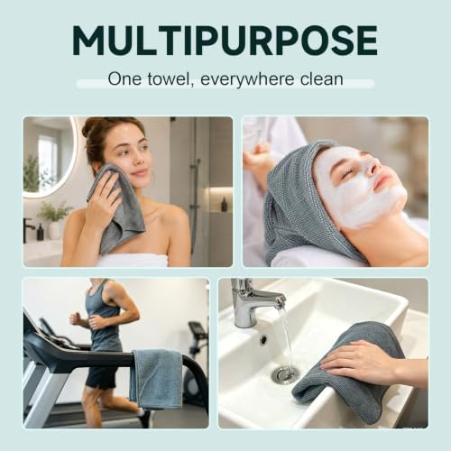 TEAWOO Grey Washcloths 15 Pack, Highly Absorbent & Quick Drying | Face Towels, Soft Bath Towels, Multi-Purpose Microfiber Wash Cloths for Bathroom, Hotel, Spa, Gym and Kitchen, 12x12 inches - size: 15Pack Grey