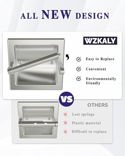 Recessed Toilet Paper Holder Wall Mount Brushed Nickel | 304 Stainless Steel Post Pivoting Design Easy to Change Roll, in Wall Toilet Paper Holder for Mega Roll for Bathroom - color: Brushed Nickel