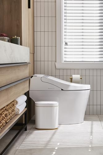 ELPHECO Bathroom Trash Can with Lid, 2 Gallon, Motion Sensor, White Gold | Automatic Garbage Can, IPX5 Waterproof Plastic Wastebasket, Trash Bin for Bathroom, Bedroom, Kitchen and Office - color: White Gold