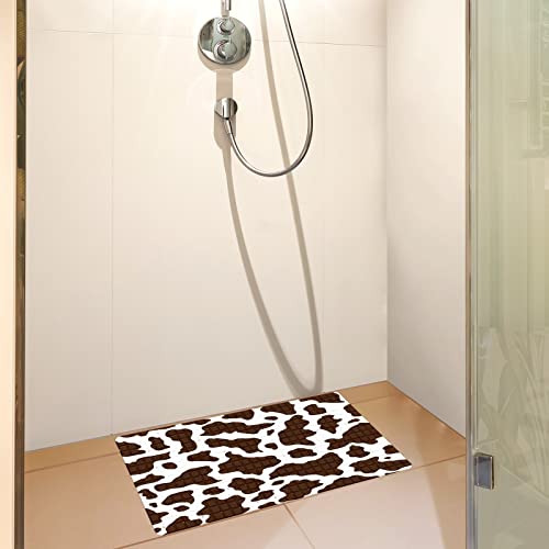 Bath Tub Mat Non Slip Shower Mat Cow Print Extra Long Bathtub Mat 26.8x15 inches Bathroom Bath Mat with Suction Cups Drain Holes Machine Washable - color: Cow Print