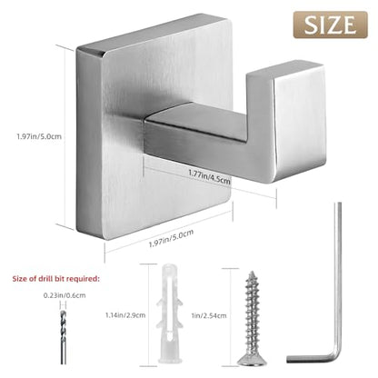 Heavy Duty Stainless Steel Towel Hooks, Wall Mounted Square Robe Hooks for Bathroom, Kitchen, Bedroom, Hotel Brushed Nickel 2 Pack - color: Brushed Nickel