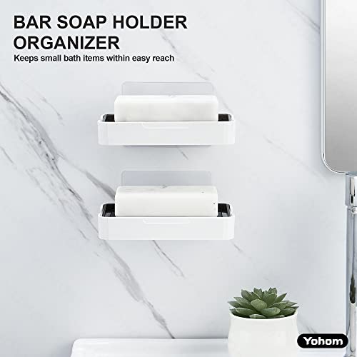 YOHOM Adhesive Bar Soap Holder for Shower Wall Hanging Soap Dish with Drain Tray Plastic Stick on Bathroom Sink Soap Holder 2PCS - color: Black + White