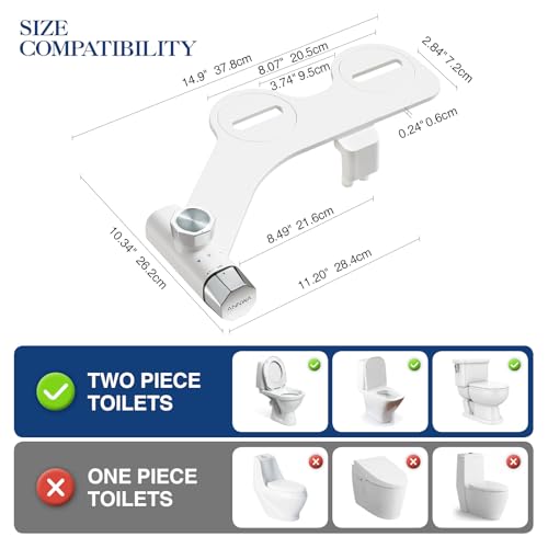 Non-Electric Bidet Attachment for Toilet Seat, Daul Clean Nozzles 3 Modes Adjustable Water Pressure Bidet Toilet Seat Attachment with Pressure Controls Feminine/Posterior Wash (TT17N)
