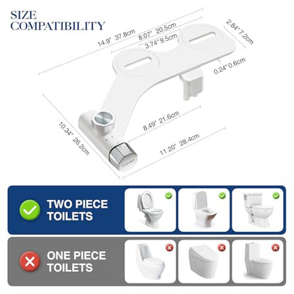 Non-Electric Bidet Attachment for Toilet Seat, Daul Clean Nozzles 3 Modes Adjustable Water Pressure Bidet Toilet Seat Attachment with Pressure Controls Feminine/Posterior Wash (TT17N)
