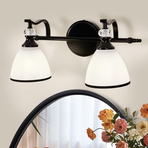 ANDY STAR Bathroom Lighting Fixtures Over Mirror, 2-Light Matte Black Vanity Light with Frosted Glass, Anti-Rust Metal Framed Bathroom Wall Lamp Sconces for Mirror Bedroom, Living Room Hallway - color: Matte Black, size: 2-Light