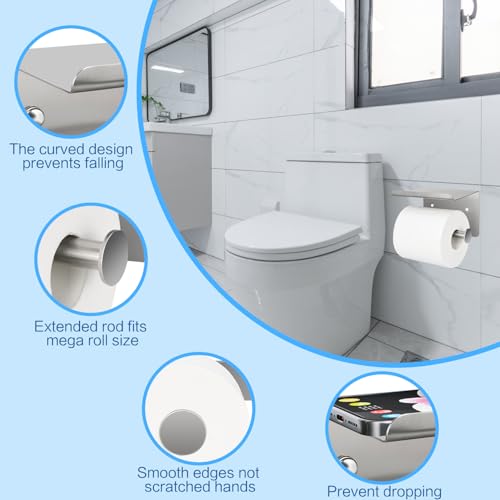 1pcs Brushed Nickel Toilet Paper Holder with Shelf | Screw or Self-Adhesive Toilet Paper Holder Wall Mount