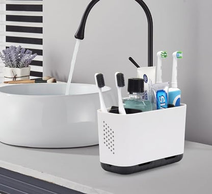 Toothbrush Holders for Bathrooms, Electric Toothbrush and Toothpaste Holder with Adjustable Dividers and Drainage, Kids Toothbrush Organizer for Bathroom Countertop | 5 Slots Toothbrush Organizer with Adjustable Dividers and Drainage, for Bathroom Counter