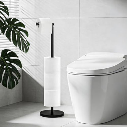 Toilet Paper Holder Stand - Free Standing Toilet Paper Roll Holder for 4 Rolls with Anti-Slip Base Bathroom Organizers and Storage,Black