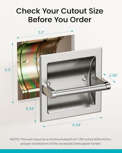 Recessed Toilet Paper Holder Brushed Nickel, in-Wall, 304 Stainless Steel | Inset Toilet Paper Holder, Spring-Free Pivoting Arm, Space-Saving Flush Mount, Fits Rolls up to 6 in - color: Brushed Nickel