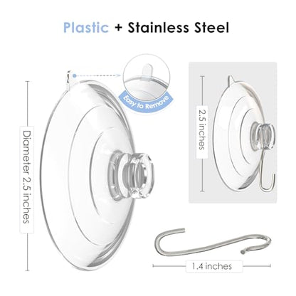 Hangerspace Suction Cup Hooks, Removable Large Suction Cups, Clear, 8 Pack | 2.5 In, with Rustproof Metal Hooks, Detachable, Leave No Trace, for Kitchen Shower Wall Window Glass Door, Fits Any Decor - size: Large