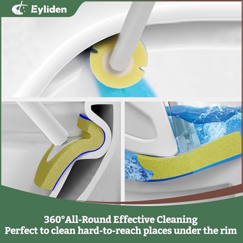 Eyliden Toilet Brush and Plunger Set, Disposable Wand Kit with 10 Refills | Pre-Soaked Concentrated Cleaner Sponge, Touch-Free, 2-in-1 Compact Holder, Powerful Suction Cup, Bathroom Cleaning System - color: White
