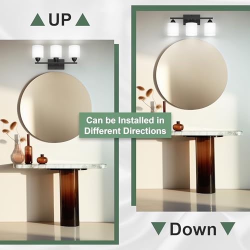Black Bathroom Lights Over Mirror, Anti-rust Vanity Light Fixture for Bathroom, Modern 3-Light Wall Sconce Light for Living Room, Standard E26 Base, Milky White Glass Shades, Bulbs Not Included - color: Black-3Light