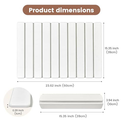 Super Anti-Slip Strong Absorbent Diatomite Pad, Stone Bath Mat 23.6 x 15.5 inches Quick-Dry Pad, Foldable and Easy to Store Bathroom Stone Bath Mat, Suitable for Bathroom, Easy to Clean - color: White
