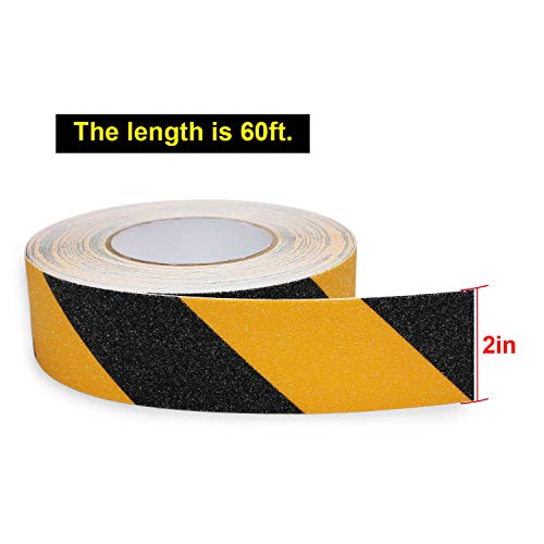 Anti Slip Safety Grip Tape 2 Inch x 60 Ft Heavy Duty Black & Yellow | Waterproof Non Skid Tread for Stairs, Steps, Floors, Staircases, Traction Caution Anti-Slip Strips Indoor/Outdoor Use - size: 2 Inch x 60 Ft