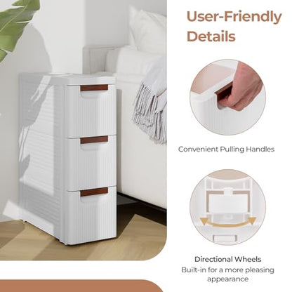 MAT EXPERT Narrow Storage Drawers, Slim Rolling Drawer Cart with Universal Wheels, Convenient Handles, Storage Organizer Utility Cart for Bedroom, Living Room, Bathroom, Kitchen (3 Drawer) - size: 3 Drawer