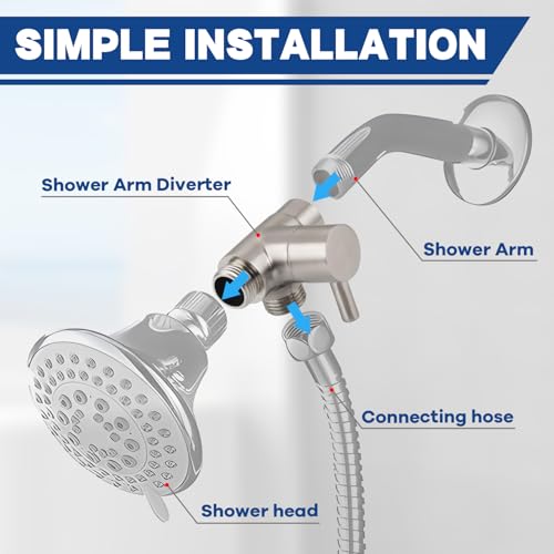 All Metal 2-Way Shower Arm Diverter Valve, G1/2 Solid Brass Shower Splitter for Handheld and Fixed Showerhead – Universal Bathroom Diverter Replacement Part Brushed Nickel - color: Nickle