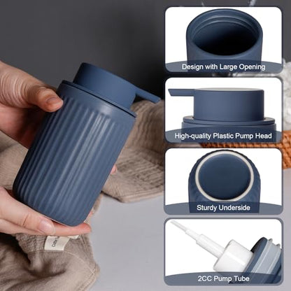 INGOFIN Ceramic Foaming Soap Dispenser - 12oz Foam Hand Soap Dispenser Bathroom, Modern Refillable Dish Dispenser with Pump for Kitchen, Matte Blue - color: Foam-blue