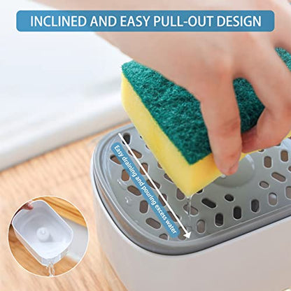 Dish Soap Dispenser for Kitchen Sink with Sponge Holder, RUFCRIL 12oz/350ml Soap Pump Dispenser and Sponge Holder, White - color: White-12 Oz