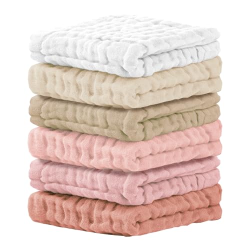 Cuddle Campus Baby Washcloths 6 Packs, Muslin Washcloths Baby,Cotton Burp Cloths, Extra Absorbent and Soft Wash Clothes for Newborns, 12x12 Inches - color: Set-10