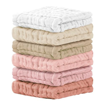 Cuddle Campus Baby Washcloths 6 Packs, Muslin Washcloths Baby,Cotton Burp Cloths, Extra Absorbent and Soft Wash Clothes for Newborns, 12x12 Inches - color: Set-10