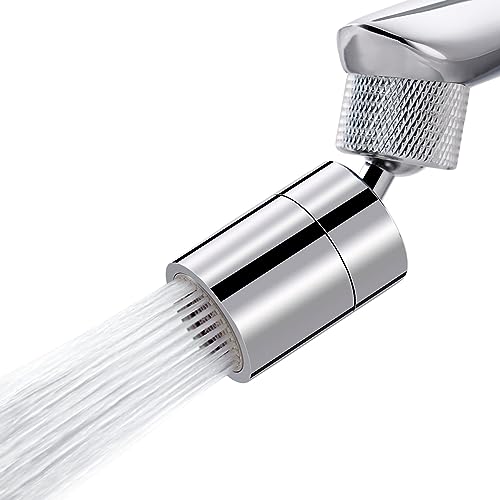Hibbent NSF/ANSI/CAN 61 Certified Dual-function Faucet Aerator, CUPC Certification Big Angle Rotate Kitchen Sink Aerator 360 Degree Swivel Sink Sprayer Attachment-55/64 Inch Female Thread-Chrome - color: Chrome, style: Upgraded Aerator with 2 Swivel Joint