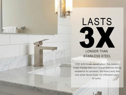 Single Hole Brushed Nickel Bathroom Faucet, BF307-BN | Modern Single Handle Bathroom Sink Faucet Vanity Faucet with Drain Assembly, Deck Plate Included - color: Brushed Nickel