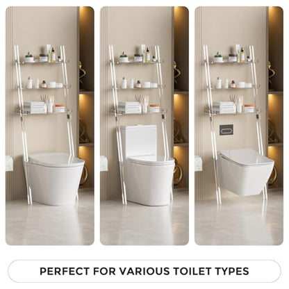 3-Tier Acrylic Over The Toilet Ladder Shelf, Clear Over-The-Toilet Storage Bathroom Organizer Rack for Bathroom Laundry Room, 24.96" L x 9.84" W x 69.69" H
