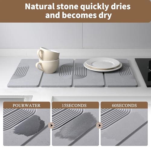 Foldable Stone Dish Drying Mat for Kitchen Counter, Diatomaceous Earth Drying Mat with Non-Slip Backing, Heat Resistant Multifunctional Mat for Kitchen & Bathroom, Instant water absorption-(24"×16") - color: Light Gray