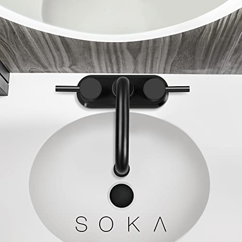 SOKA Centerset Bathroom Faucet 2 Handles 4 Inch Commercial Hand Sink Touch Faucets 3 Hole Bathroom Sink Faucet - color: Matte Black, size: 4" Gooseneck