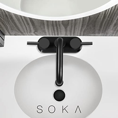 SOKA Centerset Bathroom Faucet 2 Handles 4 Inch Commercial Hand Sink Touch Faucets 3 Hole Bathroom Sink Faucet - color: Matte Black, size: 4" Gooseneck