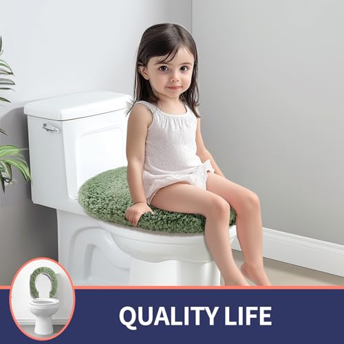 Soft Microfiber Toilet Lid Cover 17.5" x 15" Machine Washable | Solid Toilet Seat Cover Adjustable Rubber Backing Fits Most 16 -17.5" L x 14-16" W Round Oblong and Elongated Toilet Seat - color: Olive Green