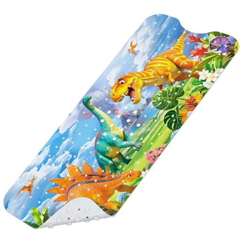 Baby Bath Mat for Tub, Non Slip Kids Bath Shower Mat, Dinosaur | 40 X 16 Inch Large Bathtub Mat with Drain Holes and Suction Cups for Toddlers · Machine Washable and Waterproof - color: Dinosaur