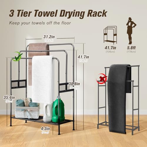 44" Extra Large Free Standing Towel Rack,3 Tier Outdoor Pool Towel Holder | Versatile Blanket and Quilt Rack Stand for Living Room, Bathroom, Bedroom, Beach, Hot Tub, Gym and Pool Area Outside - size: 3 Tier-Pro