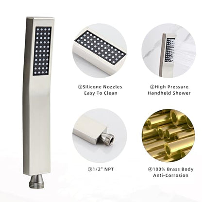 Handheld Shower Head，High Pressure Brushed Nickel Shower Head,Water Saving Detachable Shower Wand with Solid Brass Body and 5 ft Flexible Hose, Easy to Clean and Durable - color: Brushed Nickel