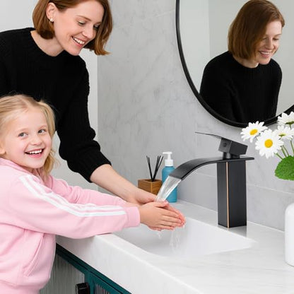 Bathroom Faucets ORB Waterfall Single Handle Bathroom Sink Faucet | with Pop-up Drain & Deck,Supply Hoses,Single Handle Vanity Faucet,Stainless Steel,1 or 3 Hole,RV,Oil Rubbed Bronze - color: A-Oil Rubbed Bronze, style: Short