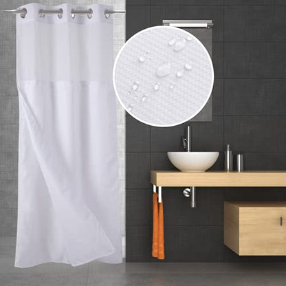 36" W x72“ L Hook Free Fabric Stall Shower Curtain with Polyester Snap-in Liner with Magnets–Hotel Style Top See Through White - color: White, size: 36"W x 72"L (Pack of 1)