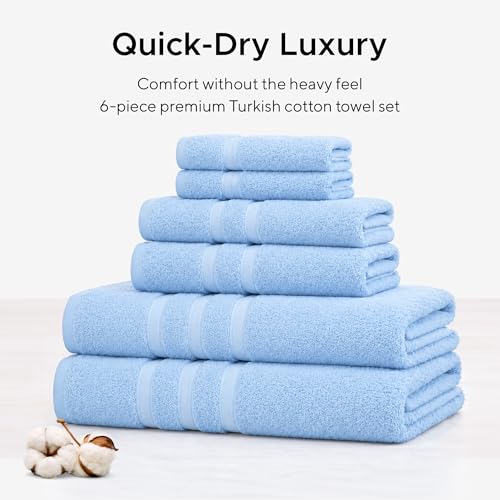 6 Pieces - Rhosus-Veteran Textile Turkish Cotton - Luxury Towel Set for Bathroom & Kitchen, 2 Bath Towels, 2 Hand Towels & 2 WashCloths *Valued $79.99* (SKYLITE Blue) - color: Skylite Blues
