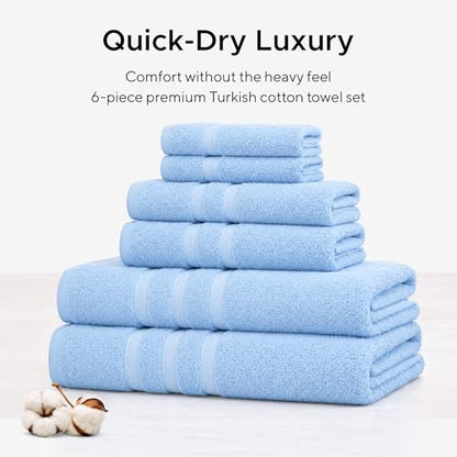 6 Pieces - Rhosus-Veteran Textile Turkish Cotton - Luxury Towel Set for Bathroom & Kitchen, 2 Bath Towels, 2 Hand Towels & 2 WashCloths *Valued $79.99* (SKYLITE Blue) - color: Skylite Blues