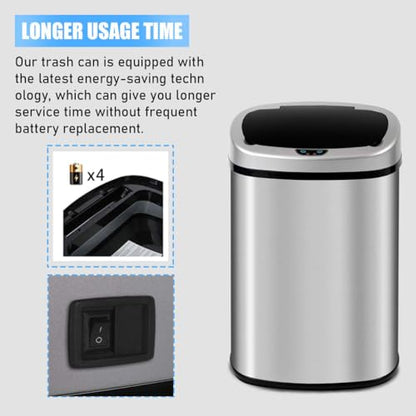 HGS Kitchen Trash Can Garbage Can Waste Bin 13 Gallon Trash Can Stainless Steel with Lid Touch Free Automatic Sensor Garbage Bins 50 Liter Large Capacity Can for Home Bathroom Office Bedroom